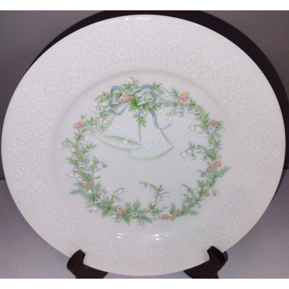 Noritake Wedding Plate Bridal Keepsake Bells Flowers White 9” Keep Forever Japan